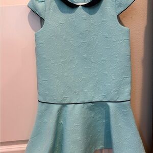 Janie and Jack Aqua Textured Fit-and-Flare Dress with Black Trim